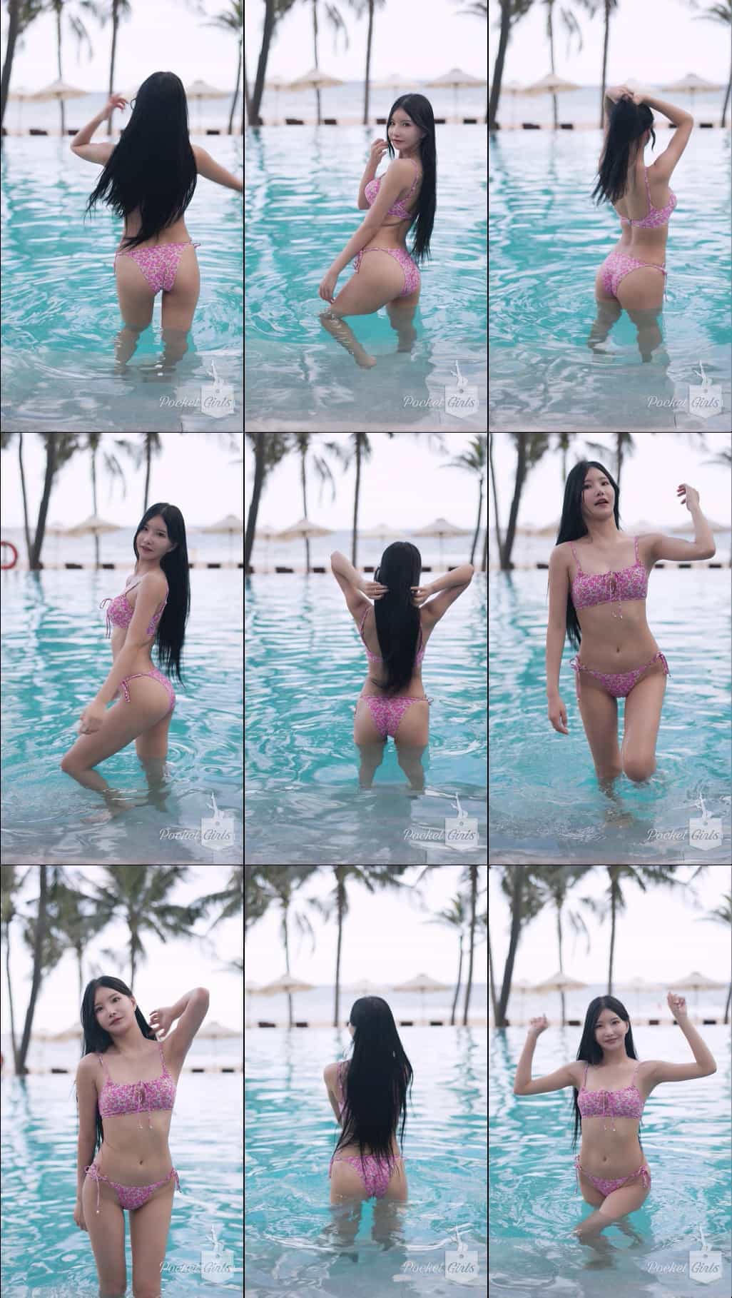 Pool Wading in Pink Floral Bikini, Yeonji, Pocket Girls, 연지, 포켓걸스 – #003141