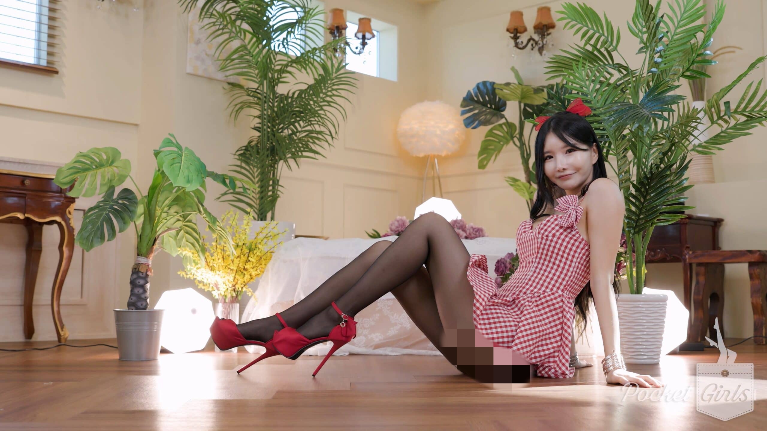 Red Hip-Flash Gingham Dress Scene, Yeonji, Part.1a – #1853